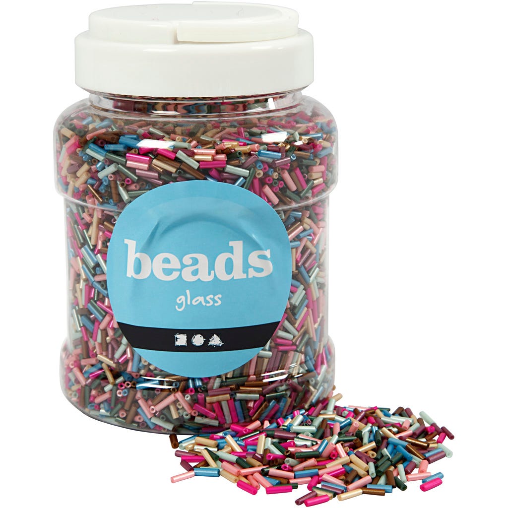 Bead Mix, L: 6 mm, dia. 1,5-2 mm, hole size 1 mm, metallic colours, 520 g/ 1 tub [HOB-69122]