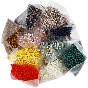 Plastic Beads, dia. 6 mm, hole size 1,5 mm, Content may vary , ca. 10x150 pc, assorted colours, 8x40 g/ 1 pack [HOB-69586]