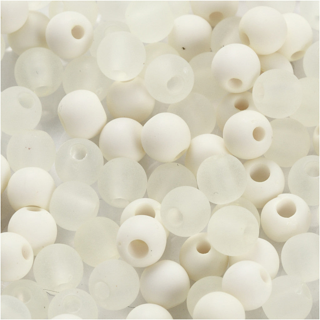 Plastic Beads, dia. 6 mm, hole size 2 mm, ca. 150 pc, cream, 40 g/ 1 pack [HOB-69588]