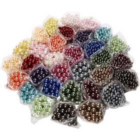 Luxury Wax Beads, dia. 6+10 mm, hole size 1,5+2 mm, ca. 640+3040 pc, assorted colours, 32x20 g/ 1 pack [HOB-69800]