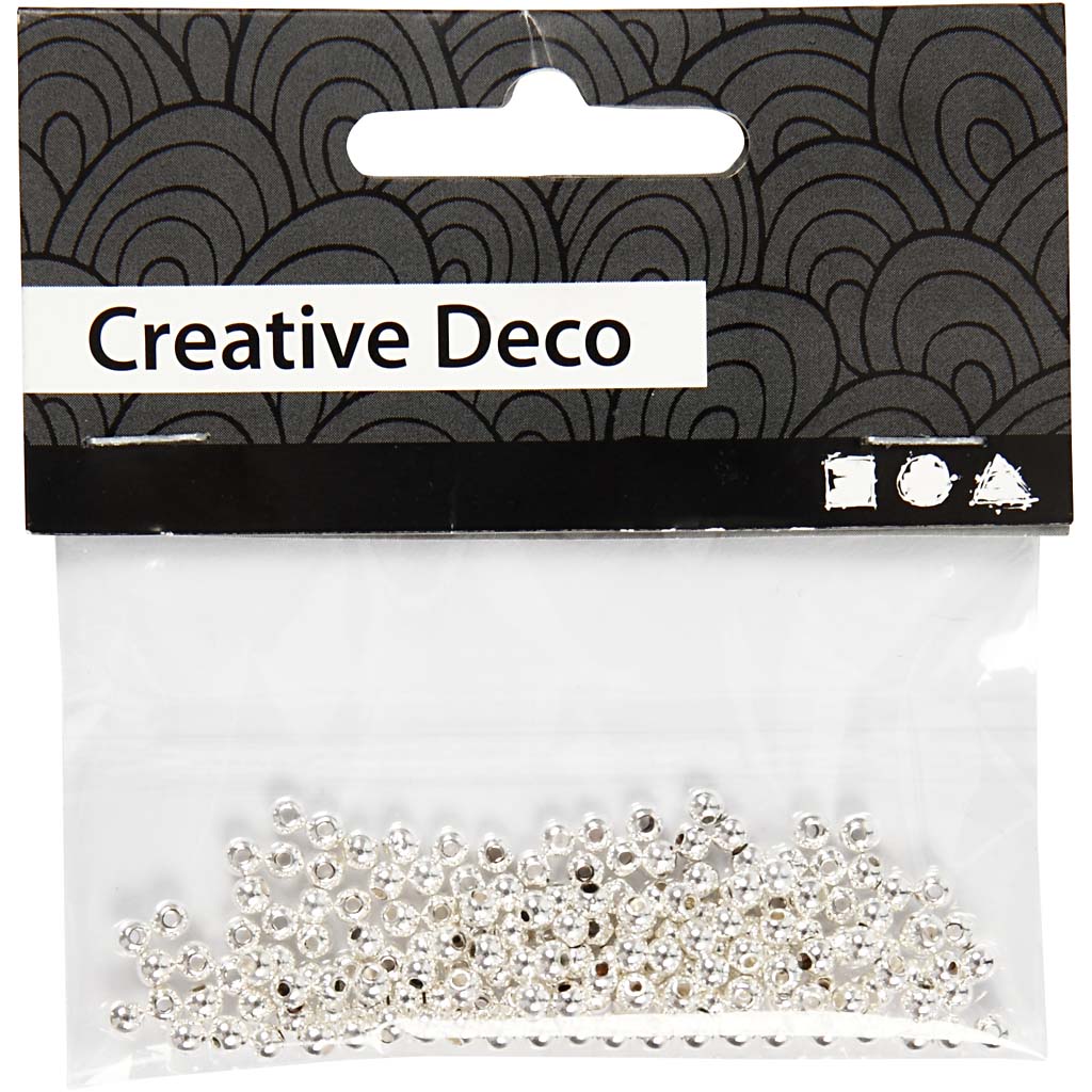 Wax Beads, dia. 3 mm, hole size 0,7 mm, silver, 150 pc/ 1 pack [HOB-698041]