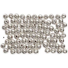 Wax Beads, dia. 4 mm, hole size 0,7 mm, silver, 150 pc/ 1 pack [HOB-698341]