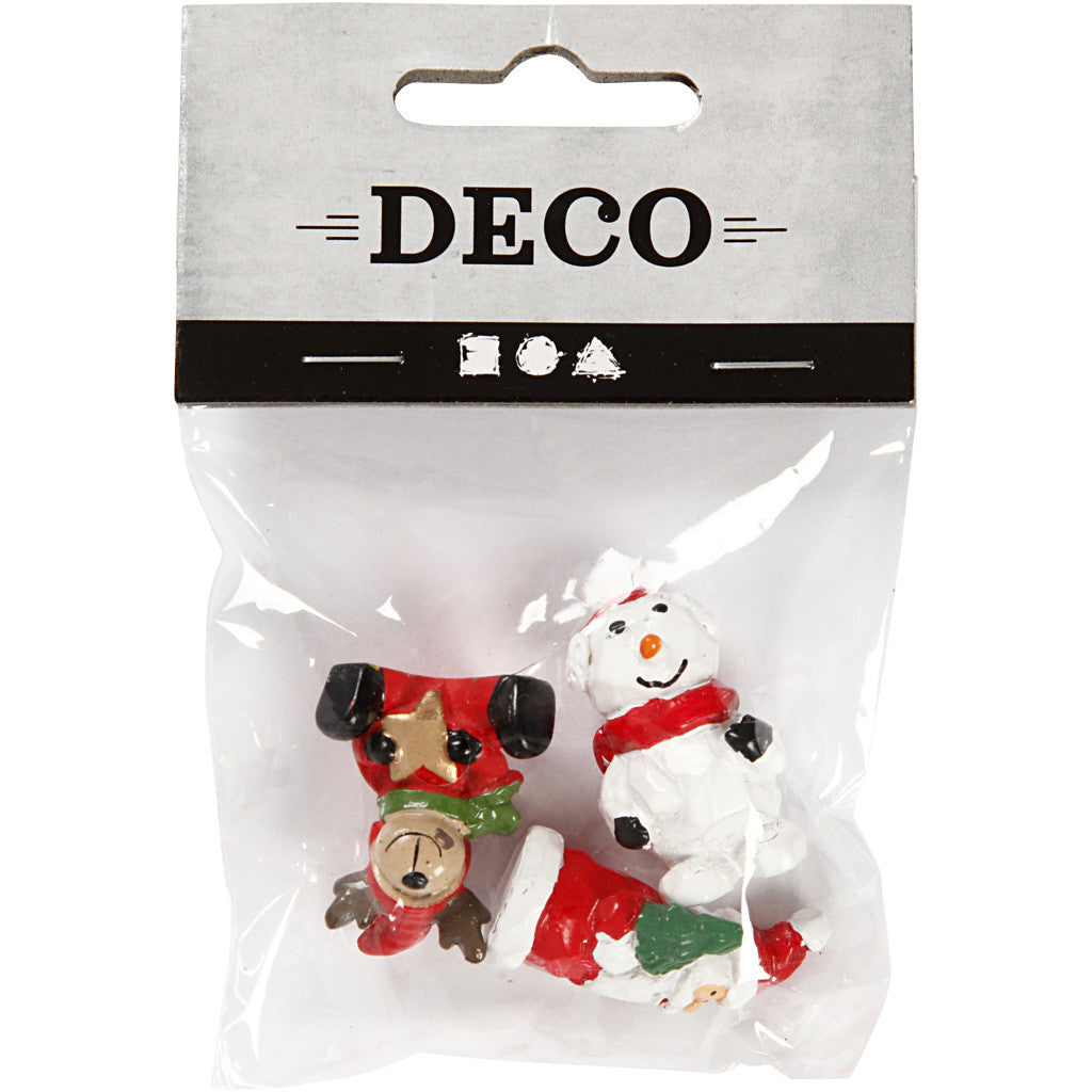 Miniature figurines, Santa, reindeer and snowman, H: 35 mm, L: 10 mm, 3 pc/ 1 pack [HOB-69840]