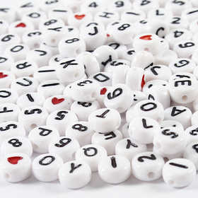 Letter Beads, size 7 mm, hole size 1,2 mm, ca. 200 pc, white, 25 g/ 1 pack [HOB-699050]