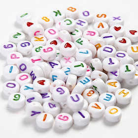 Letter Beads, size 7 mm, hole size 1,2 mm, ca. 200 pc, white, 25 g/ 1 pack [HOB-699070]