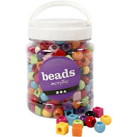 Plastic Beads, size 11 mm, hole size 7 mm, ca. 330 pc, assorted colours, 420 g, 700 ml/ 1 tub [HOB-69960]
