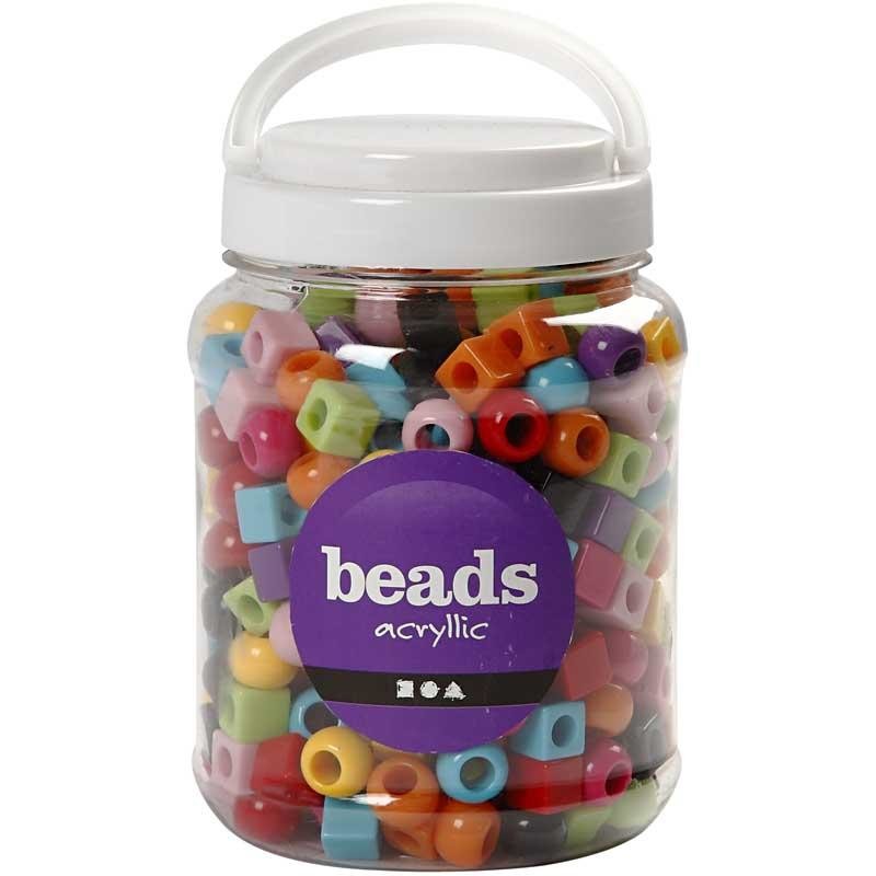 Plastic Beads, size 11 mm, hole size 7 mm, ca. 330 pc, assorted colours, 420 g, 700 ml/ 1 tub [HOB-69960]