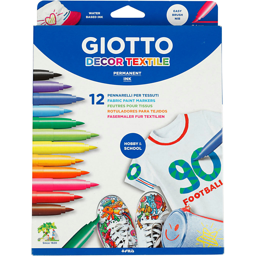 GIOTTO Fabric Marker, line 4 mm, assorted colours, 12 pc/ 1 pack [HOB-701290]
