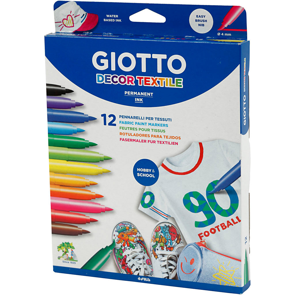 GIOTTO Fabric Marker, line 4 mm, assorted colours, 12 pc/ 1 pack [HOB-701290]