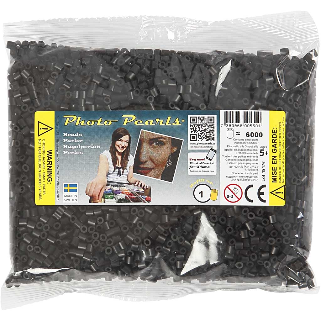 Fuse Beads, size 5x5 mm, hole size 2,5 mm, medium, black (32220), 6000 pc/ 1 pack [HOB-751011]