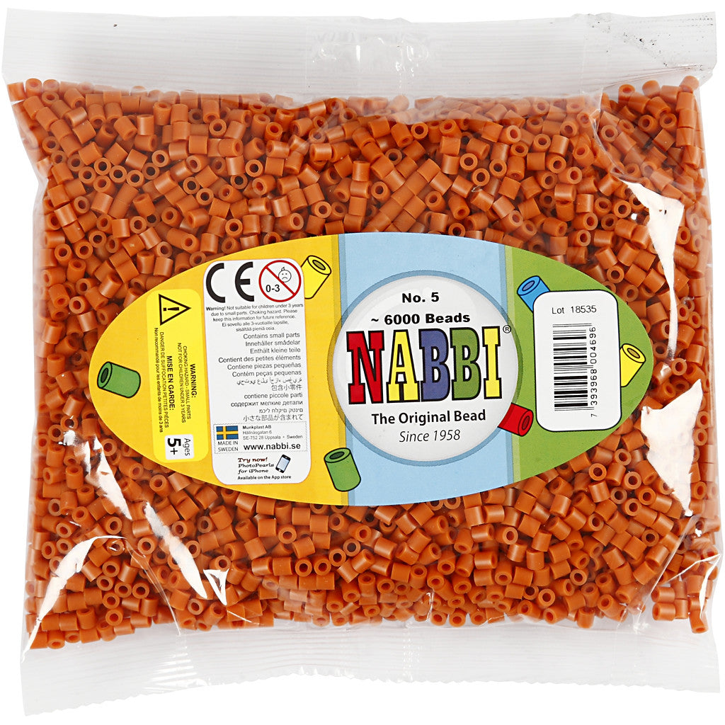 Fuse Beads, size 5x5 mm, hole size 2,5 mm, medium, redbrown (32254), 6000 pc/ 1 pack [HOB-751051]