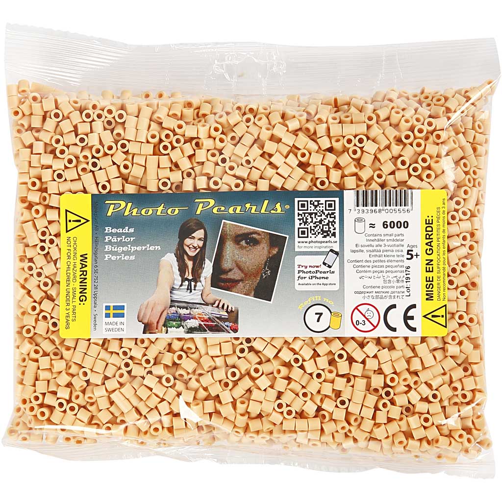 Fuse Beads, size 5x5 mm, hole size 2,5 mm, medium, light beige (32228), 6000 pc/ 1 pack [HOB-751071]