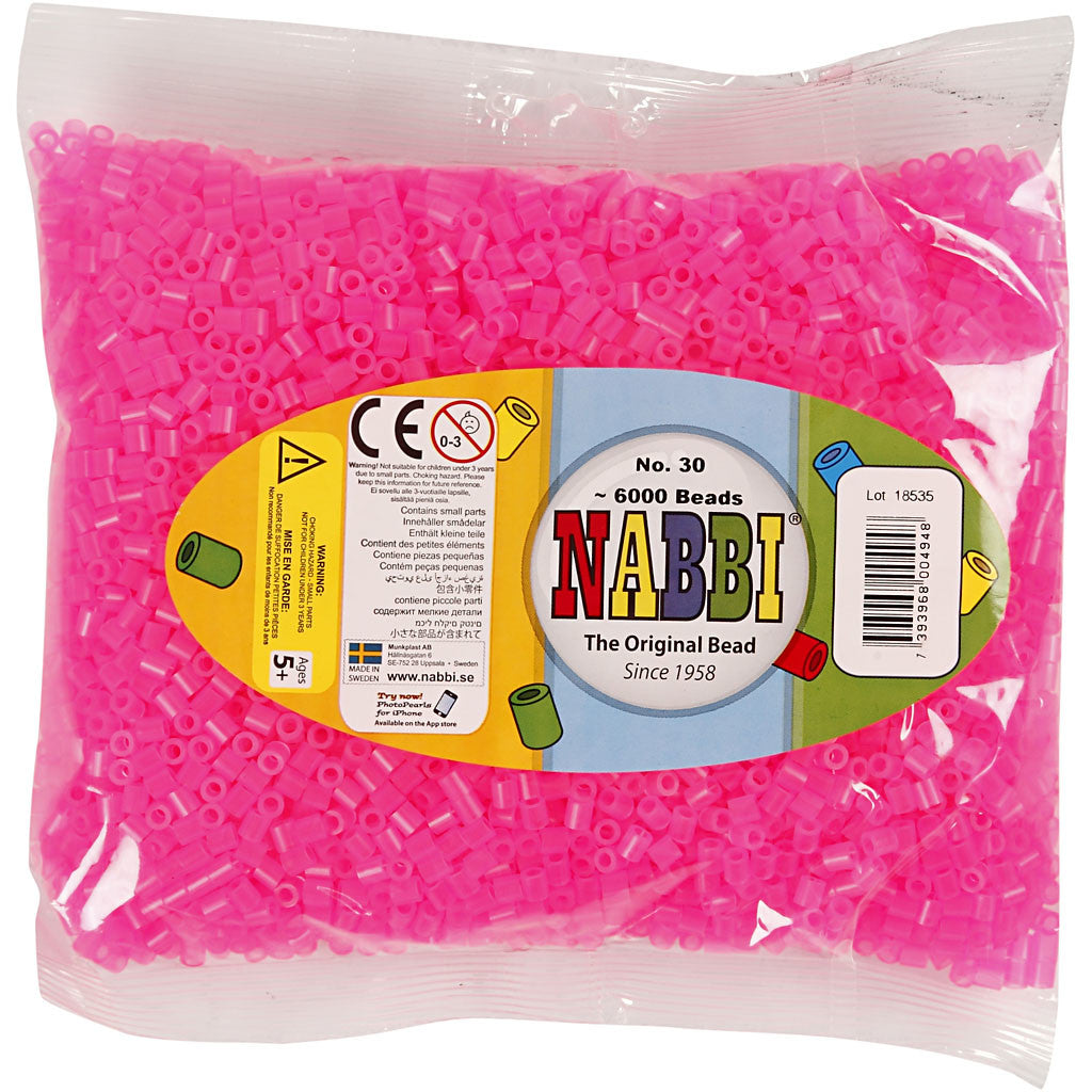 Fuse Beads, size 5x5 mm, hole size 2,5 mm, medium, rose neon (32257), 6000 pc/ 1 pack [HOB-751301]