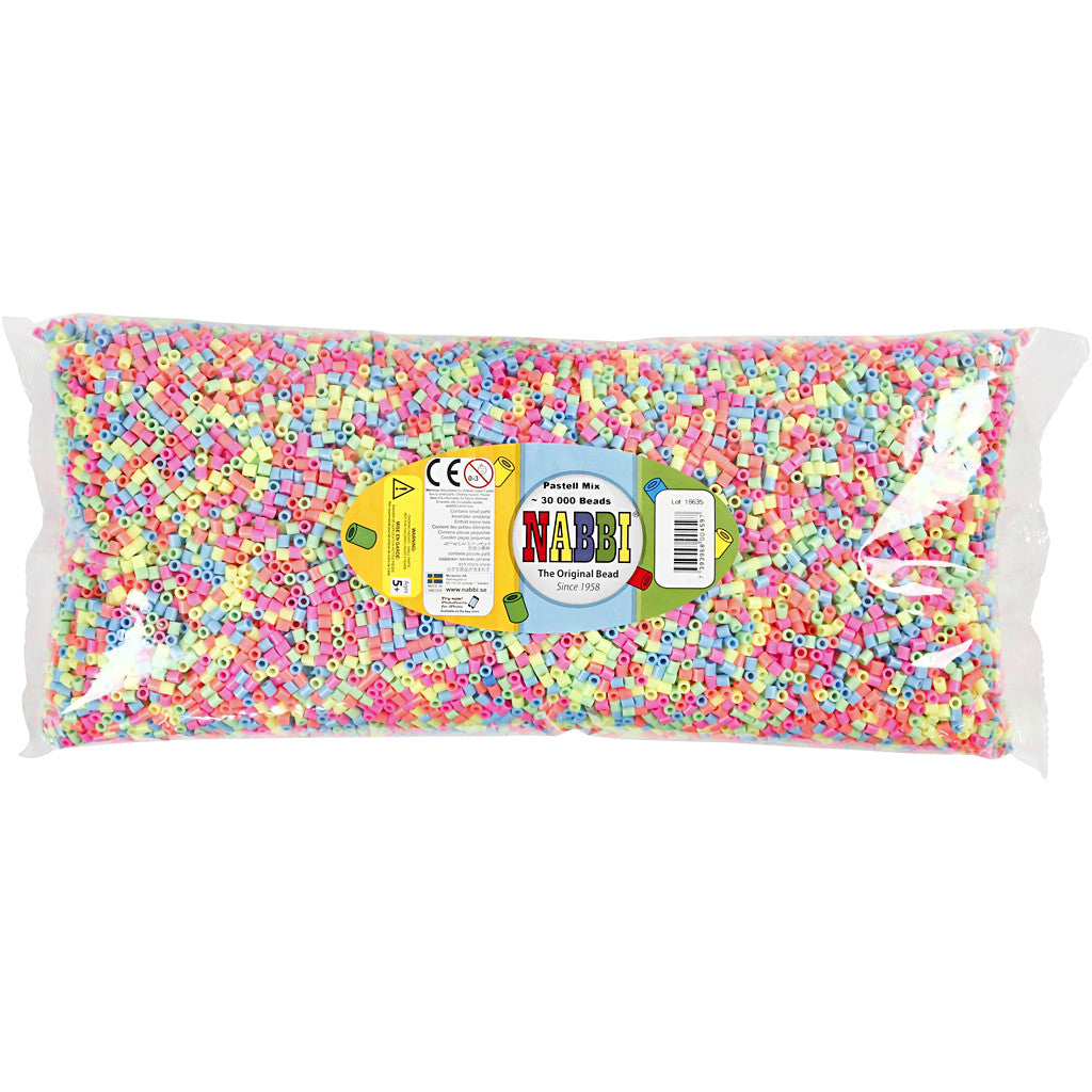 Fuse Beads, size 5x5 mm, hole size 2,5 mm, medium, pastel colours, 30000 asstd./ 1 pack [HOB-752301]