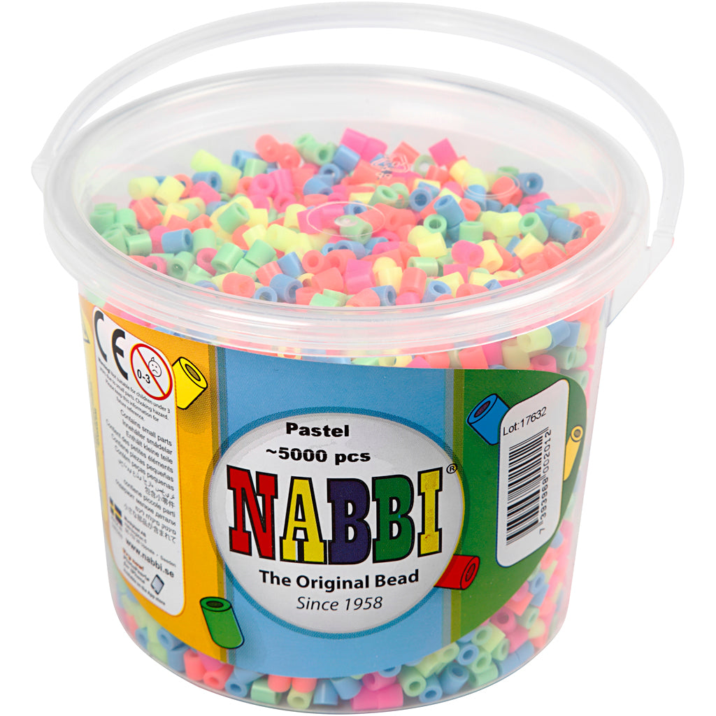 Fuse Beads, size 5x5 mm, hole size 2,5 mm, medium, pastel colours, 5000 asstd./ 1 bucket [HOB-75232]