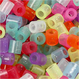 Fuse Beads, size 5x5 mm, hole size 2,5 mm, medium, glitter colours, 1100 asstd./ 1 pack [HOB-75243]