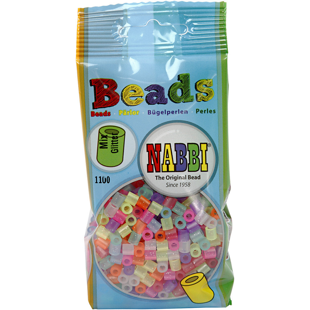 Fuse Beads, size 5x5 mm, hole size 2,5 mm, medium, glitter colours, 1100 asstd./ 1 pack [HOB-75243]