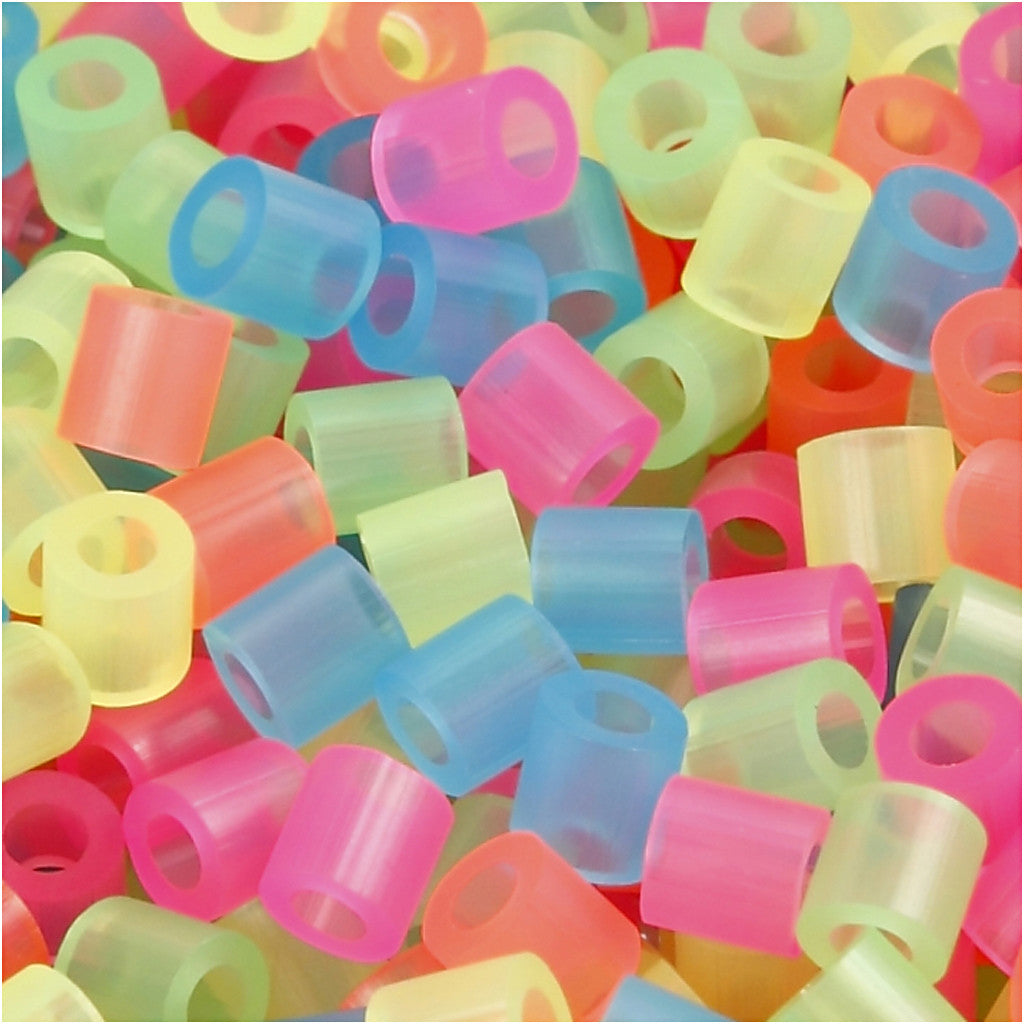 Fuse Beads, size 5x5 mm, hole size 2,5 mm, medium, neon colours, 1100 asstd./ 1 pack [HOB-75253]