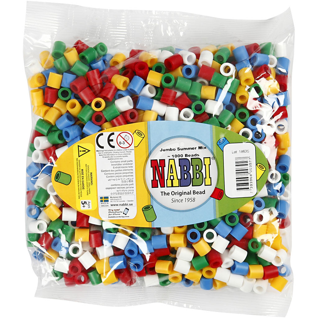 Fuse Beads, size 10x10 mm, hole size 5,5 mm, JUMBO, standard colours, 1000 asstd./ 1 pack [HOB-753510]