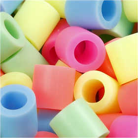 Fuse Beads, size 10x10 mm, hole size 5,5 mm, JUMBO, pastel colours, 3200 asstd./ 1 pack [HOB-753521]