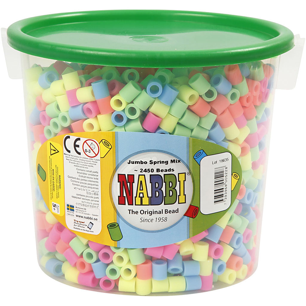 Fuse Beads, size 10x10 mm, hole size 5,5 mm, JUMBO, pastel colours, 2450 asstd./ 1 bucket [HOB-753523]