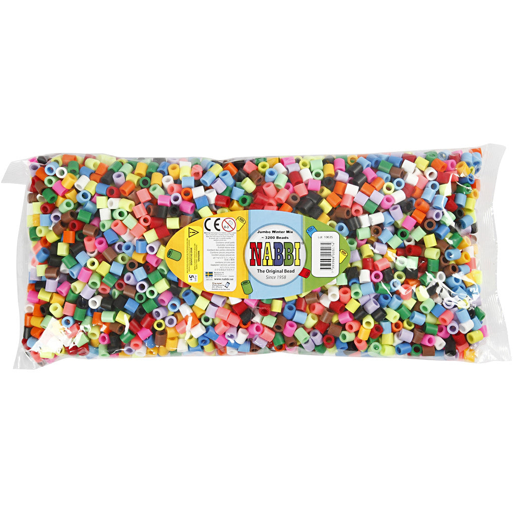 Fuse Beads, size 10x10 mm, hole size 5,5 mm, JUMBO, additional colours, 3200 asstd./ 1 pack [HOB-753541]