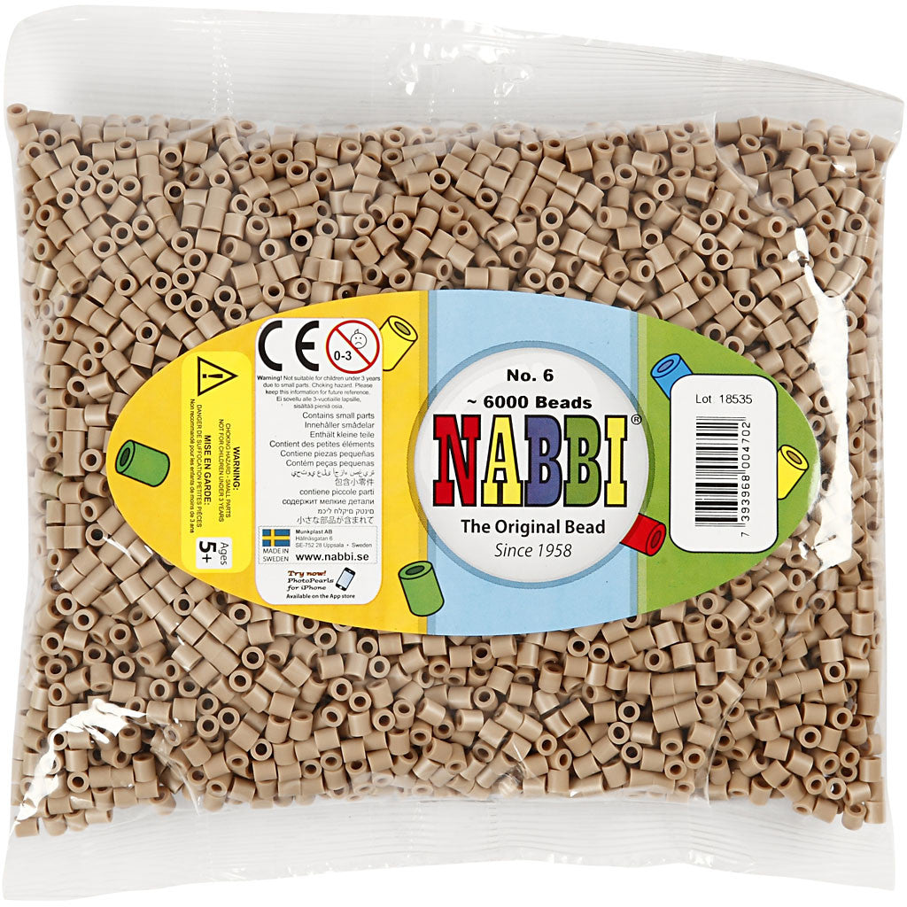 PhotoPearls, size 5x5 mm, hole size 2,5 mm, medium, beige (6), 6000 pc/ 1 pack [HOB-75506]