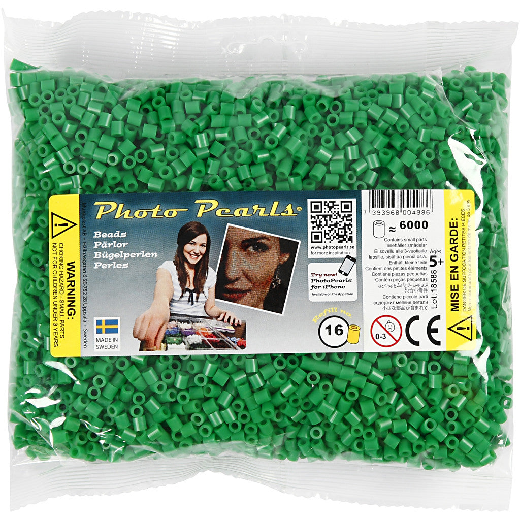 PhotoPearls, size 5x5 mm, hole size 2,5 mm, medium, green (16), 6000 pc/ 1 pack [HOB-75516]
