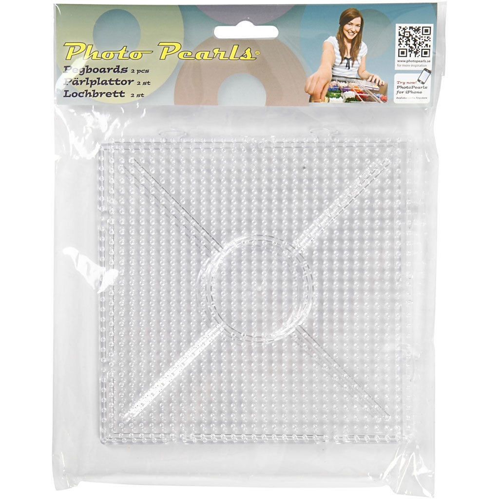 Photo Pearls Peg Board, large square, size 15x15 cm, medium, clear, 2 pc/ 1 pack [HOB-75532]