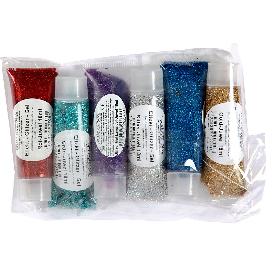 Glitter Gel, assorted colours, 6x18 ml/ 1 pack [HOB-76142]