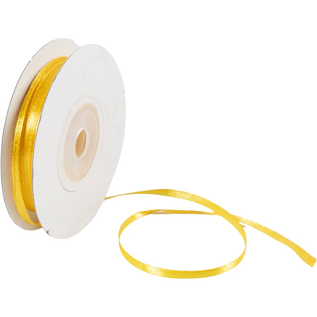 Satin Ribbon, W: 3 mm, sun yellow, 30 m/ 1 roll