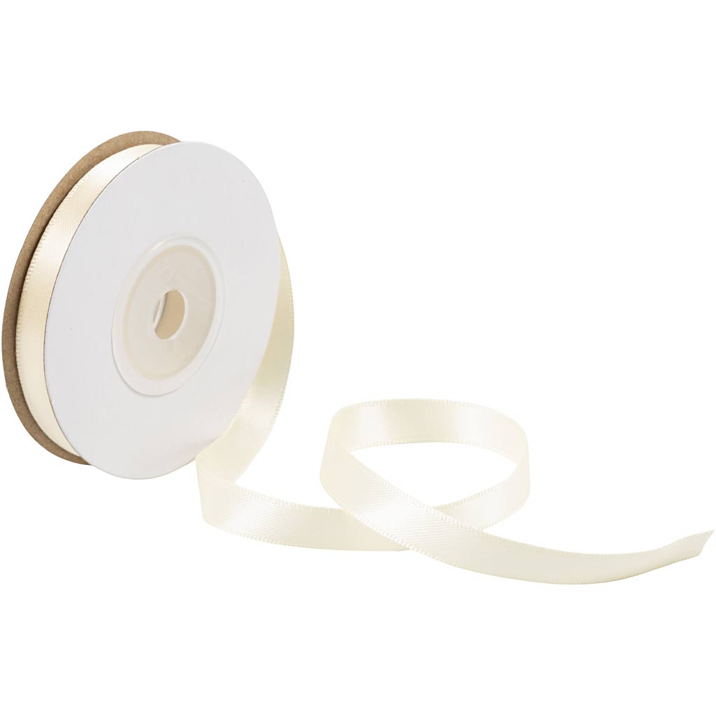Satin Ribbon, W: 10 mm, cream, 10 m/ 1 roll