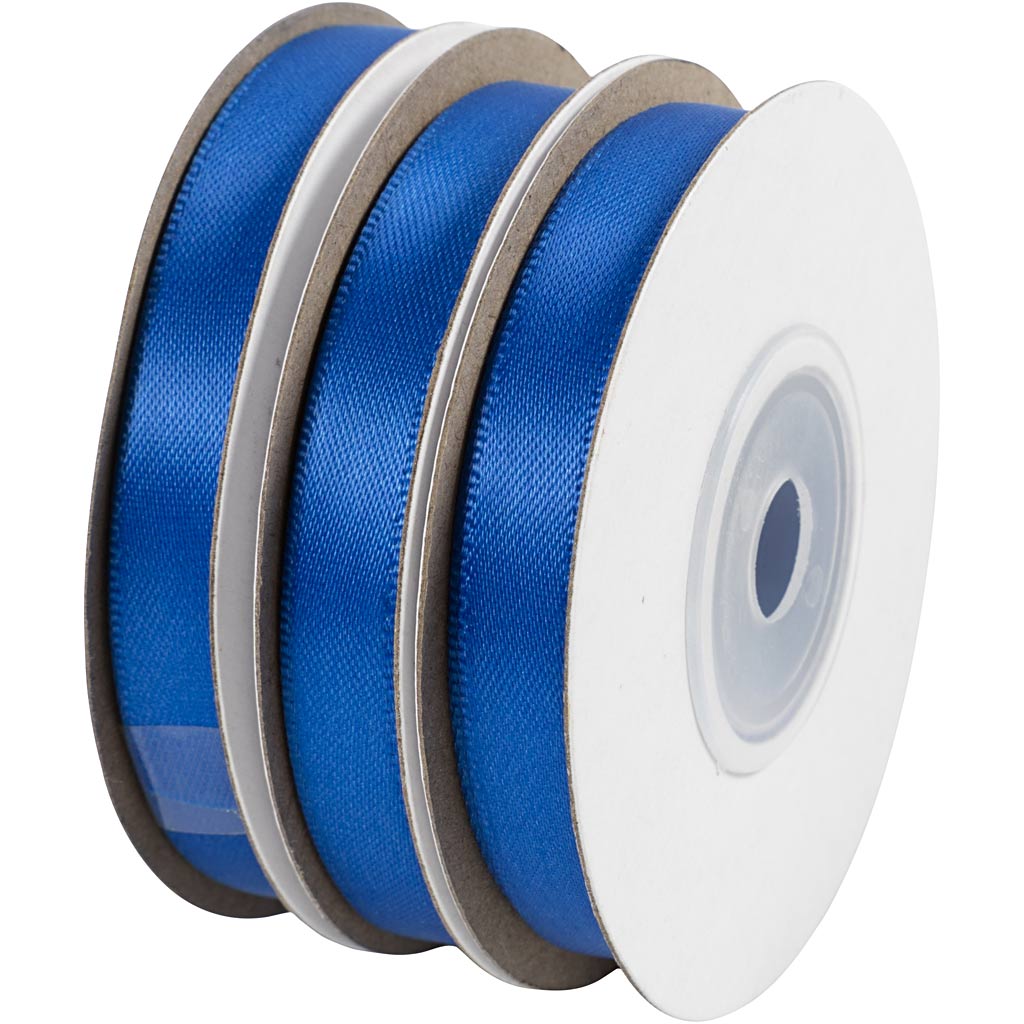 Satin Ribbon, W: 10 mm, blue, 3x10 m/ 1 roll [HOB-780254]
