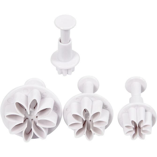 Embossing Cookie Cutters, flower, dia. 2,3+2,8+3,6+4,4 cm, white, 4 pc/ 1 pack [HOB-782873]