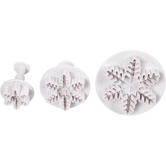 Embossing Cookie Cutters, snowflake, dia. 3,2+4,8+6,5 cm, white, 3 pc/ 1 pack [HOB-782875]