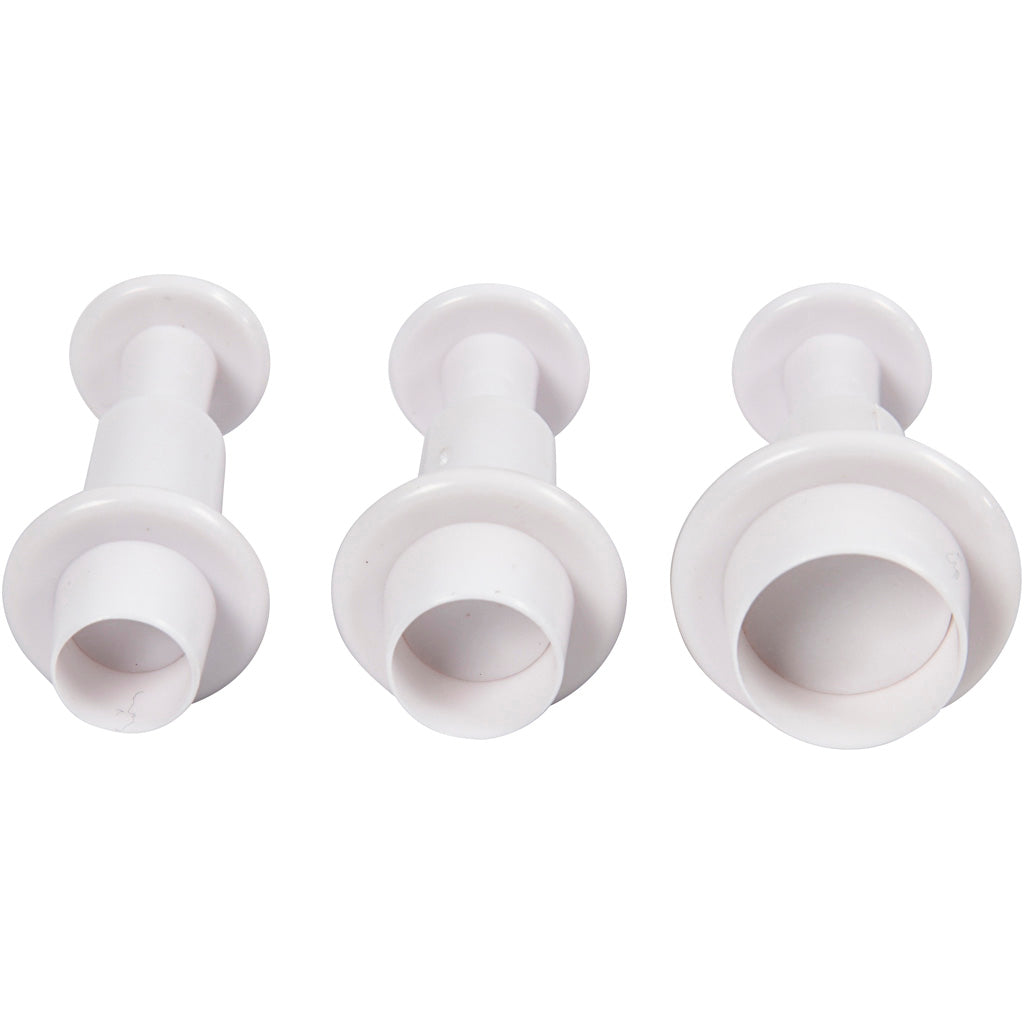 Embossing Cookie Cutters, circle, dia. 1,1+1,3+1,7 cm, white