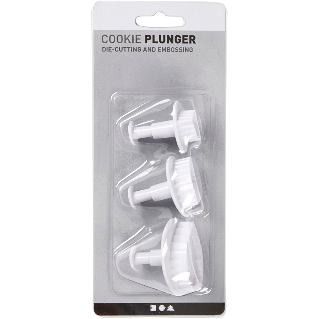 Embossing Cookie Cutters, leaf, dia. 3,4+4,4+4,9 cm, white, 3 pc/ 1 pack [HOB-782878]