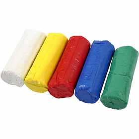 Modelling Clay, H: 9,5 cm, assorted colours, 5x80 g/ 1 bucket [HOB-78690]