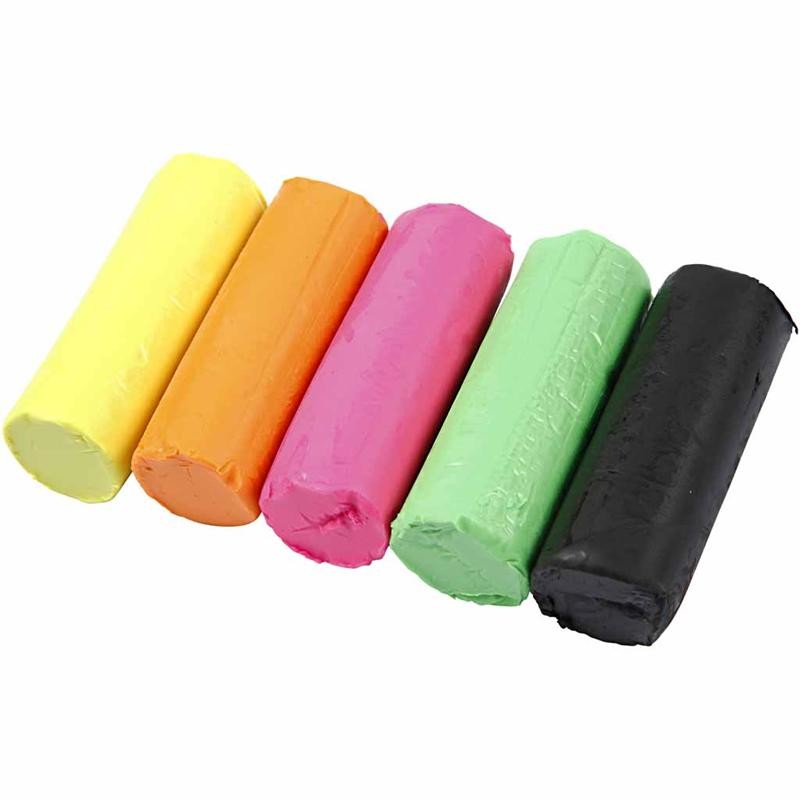 Modelling Clay, H: 9,5 cm, neon colours, 5x80 g/ 1 bucket [HOB-78691]