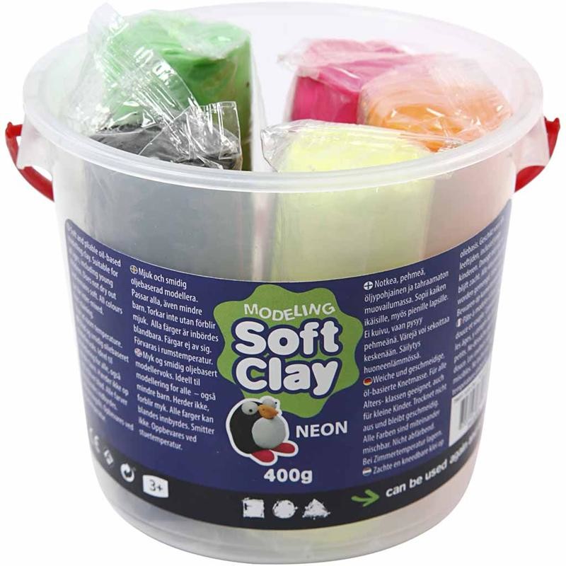 Modelling Clay, H: 9,5 cm, neon colours, 5x80 g/ 1 bucket [HOB-78691]