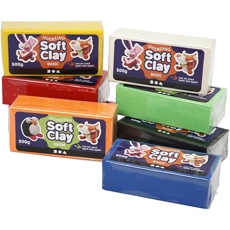 Modelling Clay, assorted colours, 8x500 g/ 1 pack [HOB-78695]