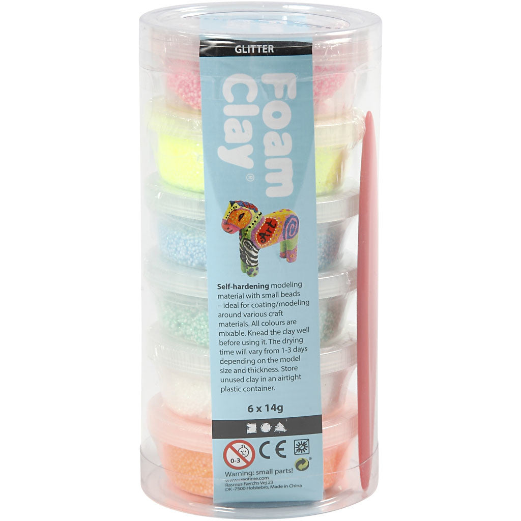 Foam Clay®, glitter, pastel colours, 6x14 g/ 1 pack [HOB-78812]