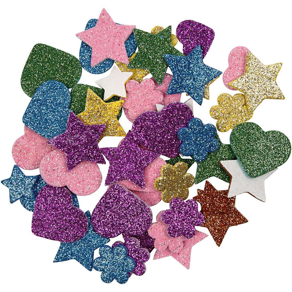 Foam Shapes, Stars, flowers and hearts, dia. 19+29 mm, 800 asstd./ 1 pack [HOB-79023]