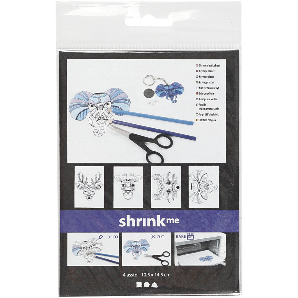 Shrink plastic sheets with motifs, Wild animals, sheet 10,5x14,5 cm, thickness 0,3 mm, matt transparent, 4 sheet/ 1 pack [HOB-79067]