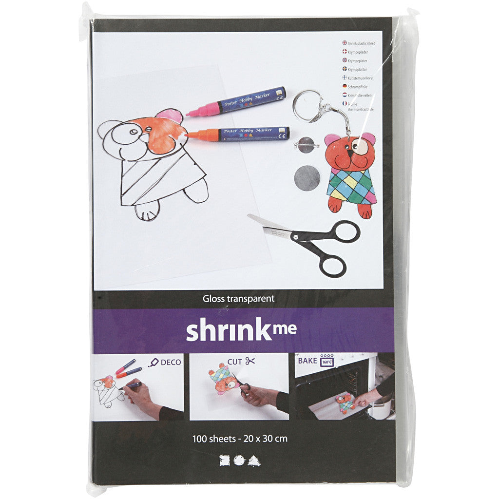 Shrink Plastic Sheets, sheet 20x30 cm, thickness 0,3 mm, gloss transparent, 100 sheet/ 1 pack [HOB-79087]