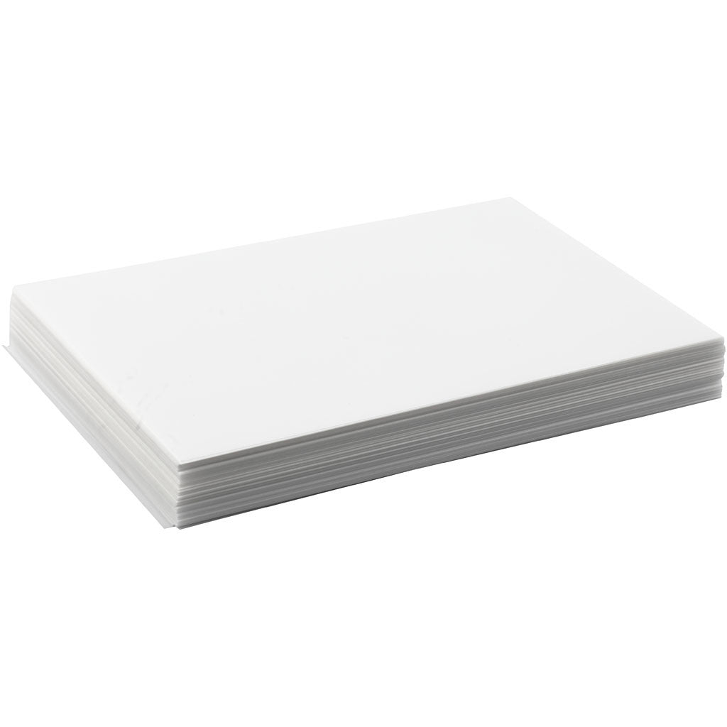 Shrink Plastic Sheets, sheet 20x30 cm, thickness 0,3 mm, matt white, 100 sheet/ 1 pack [HOB-79089]