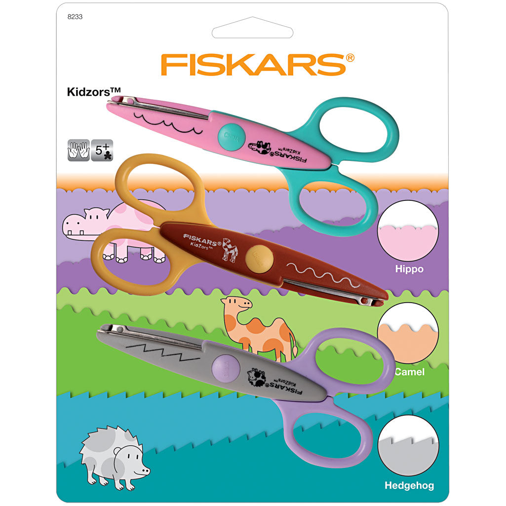Fiskars Kidzors Paper Edgers, hippo, camel & hedgehog, 3 pc/ 1 pack [HOB-8233]