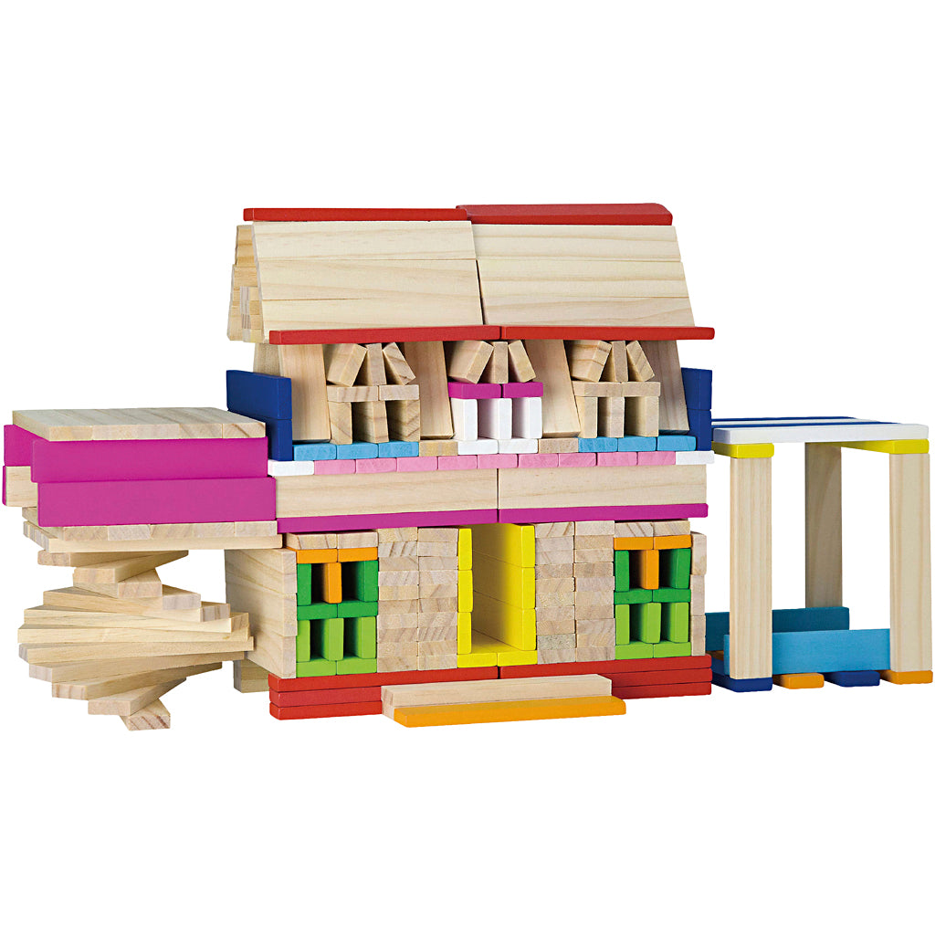 VIGA wooden building blocks, size 10 cm, assorted colours, 250 parts