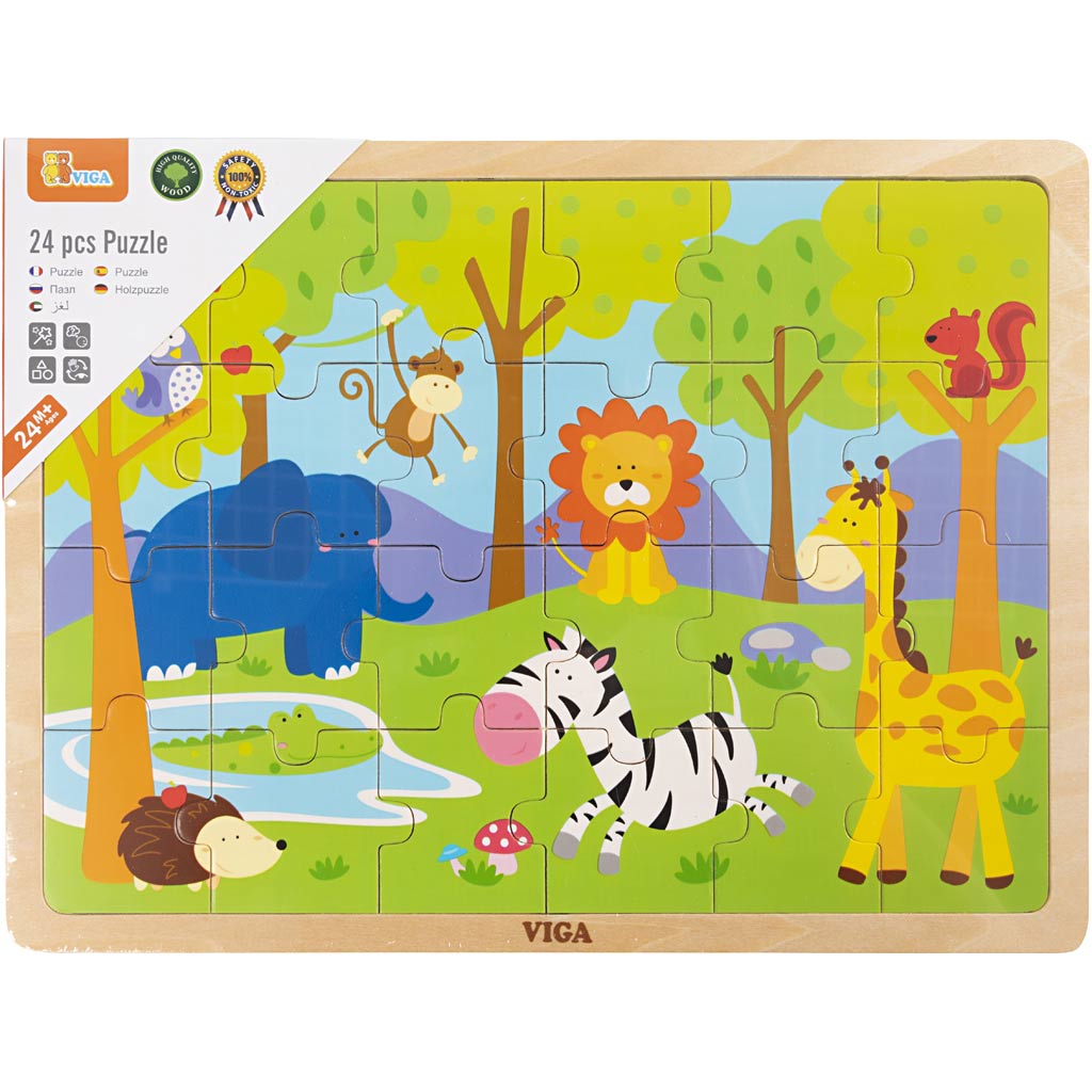 VIGA Wooden Jigsaw Puzzles, Safari animals, size 30x22,5 cm, 24 puzzle pieces, 1 pc [HOB-901166]