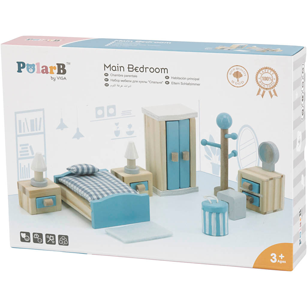 VIGA Doll house furniture, bedroom, size 2x2x7,5 cm, 8 parts/ 1 set [HOB-906690]